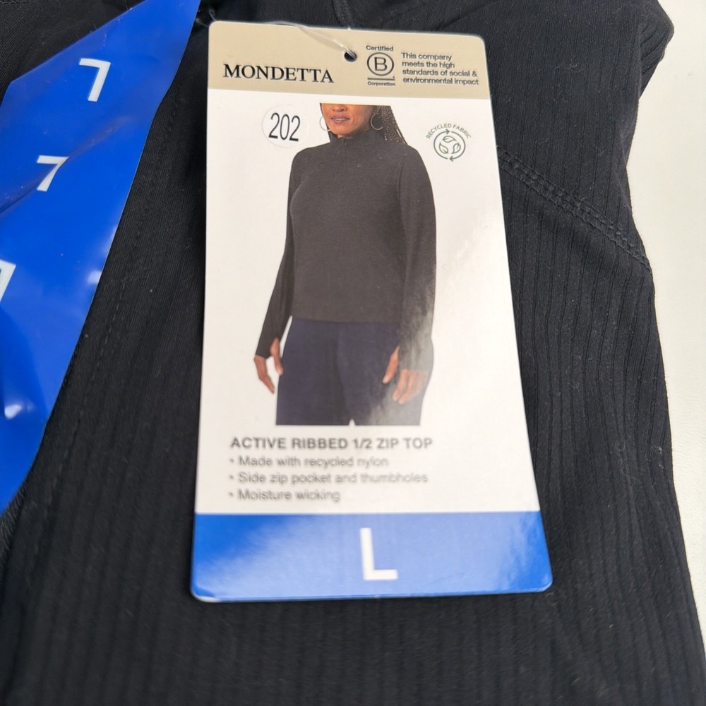Mondetta Women's Long Sleeve Active Ribbed 1/2 Zip Top Large Blk